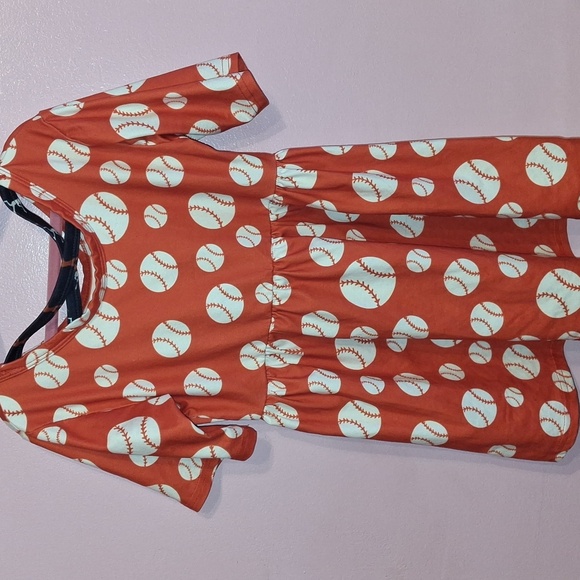 Baseball Print Kids Dress - Orange - Picture 2 of 2